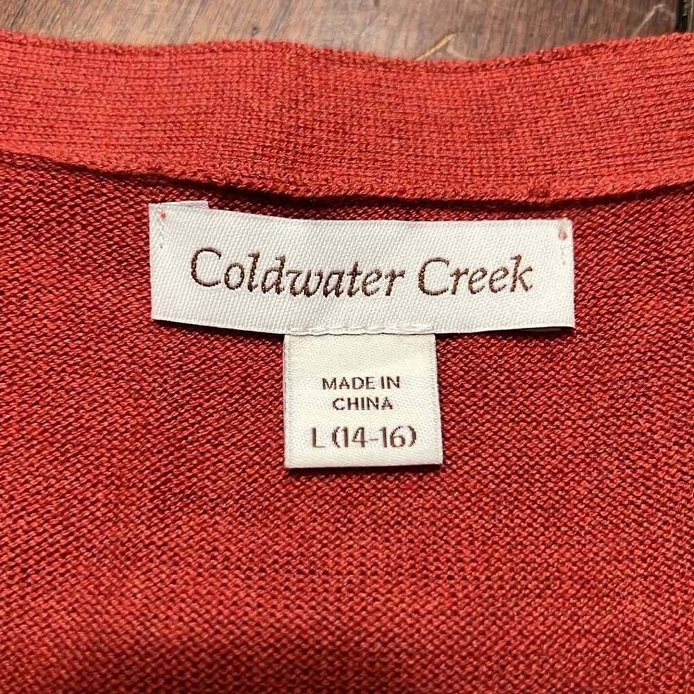Coldwater Creek Orange Silk Cotton 2 Pc Tank and Button Down Cardigan Set Sz L - Picture 6 of 16